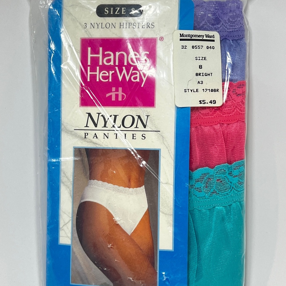 Vintage Hanes Her Way 3-Pack Hipsters in Purple, Pink, Teal 1993